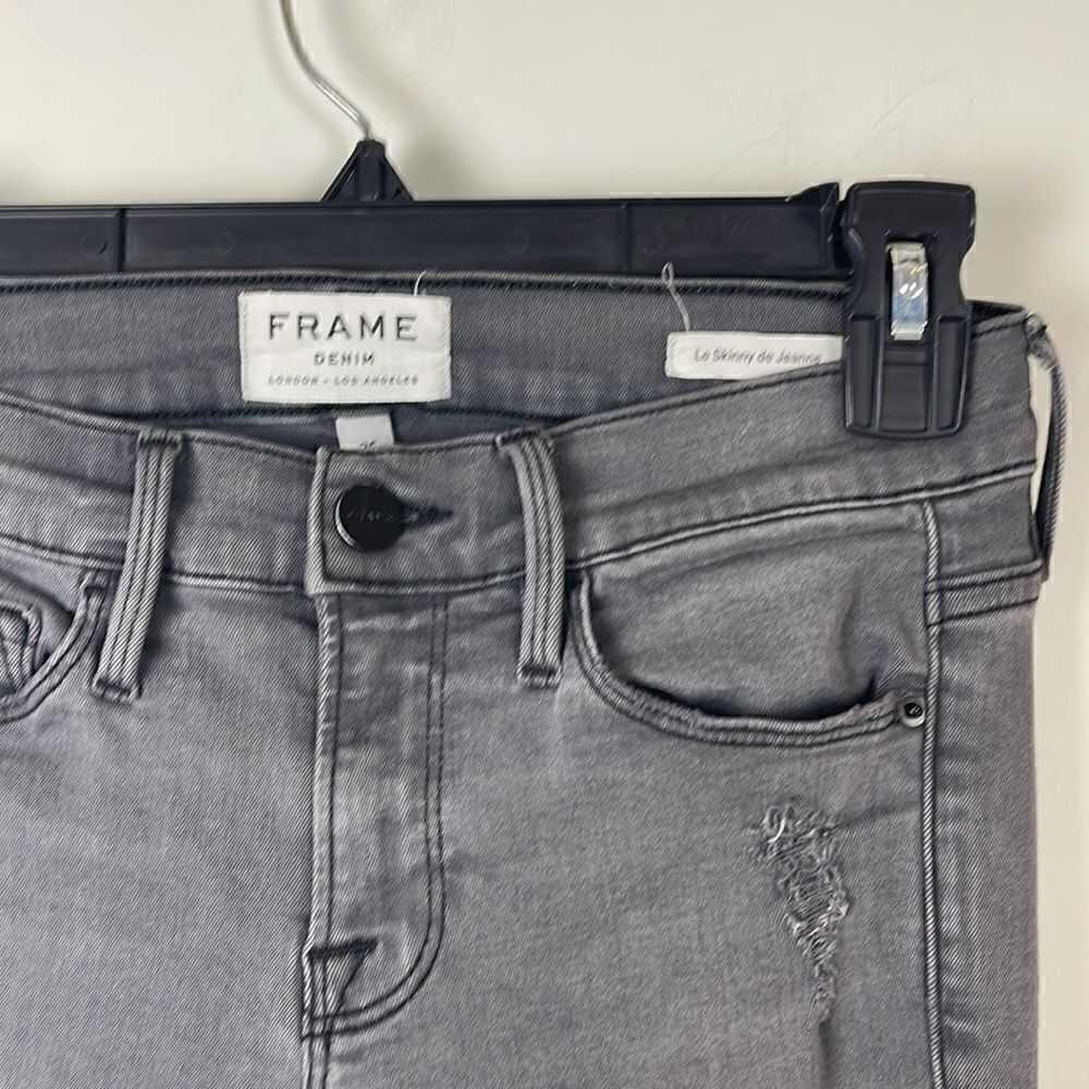 FRAME Denim Le Skinny de Jeanne Grey Shred - Picture 5 of 13